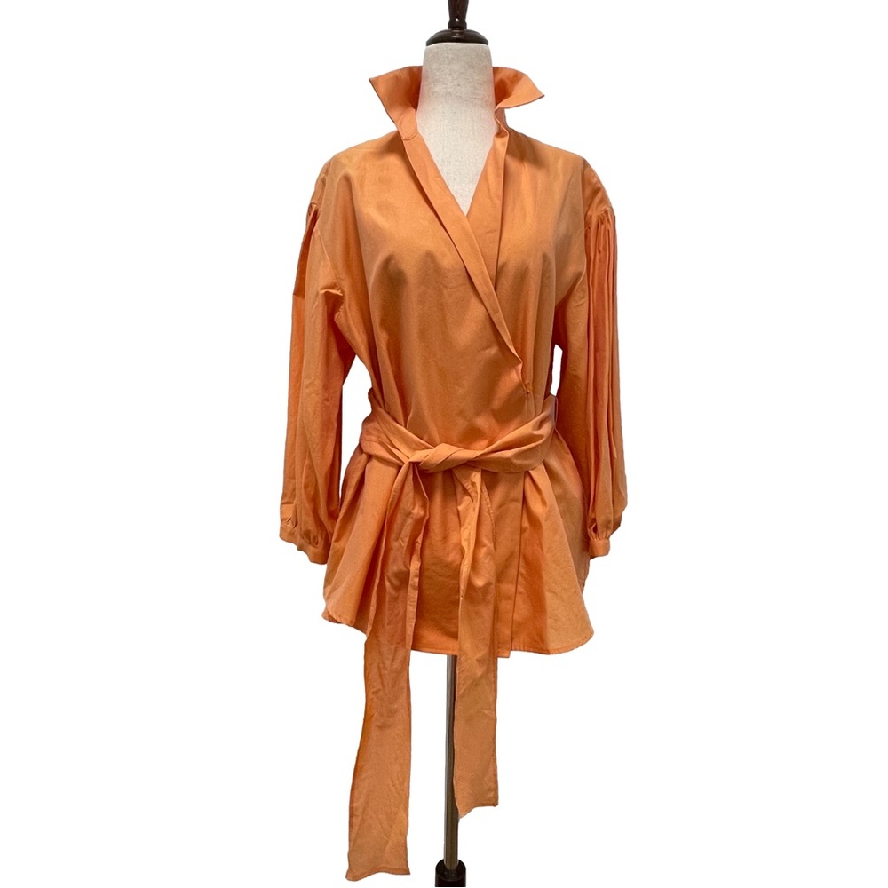 Weekend Max Mara Silver Silk Blend Orange Collared Shirt Size 2